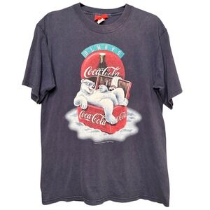 Vintage 1997 Coca-Cola Polar Bear Graphic T-Shirt Navy Blue Made in USA Mens M